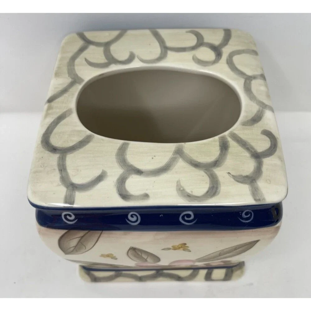 Vintage Home Interiors Magnolia Ceramic Square Tissue Cover Pink Blue Floral